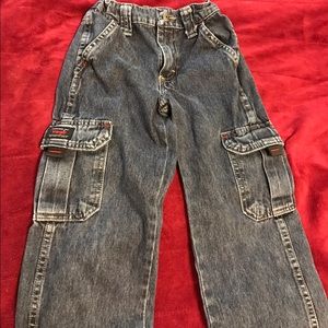 Wrangler Boys Dark Blue Carpenter Jeans Size 6 Regular EUC Adjustable Waist